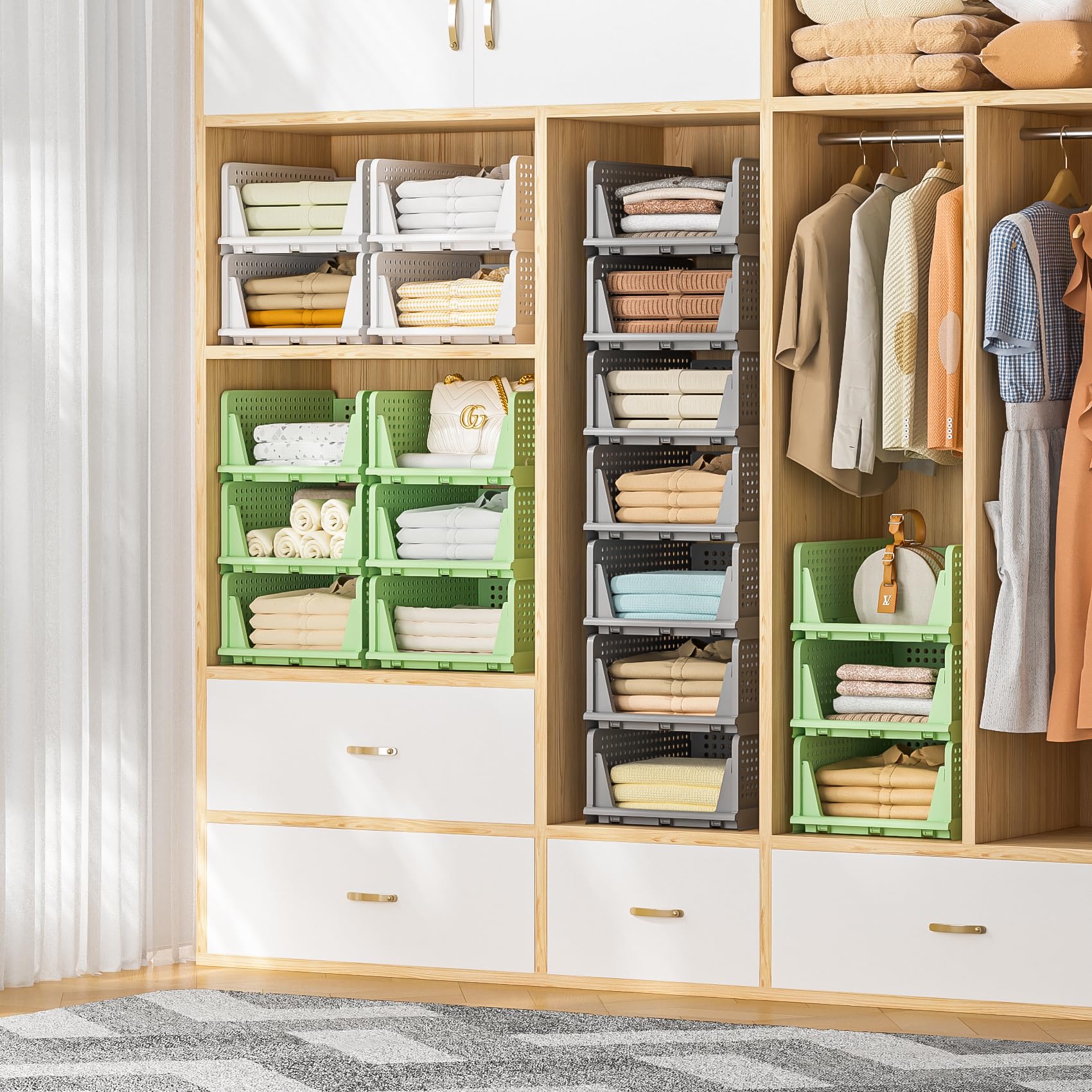 Neprock Clothes Storage, 4 Pack Plastic Drawer Storage For Closet Organizers And Storage, Stackable Closet System For Towel Toy Tshirt Sweater (4L)(Gray)